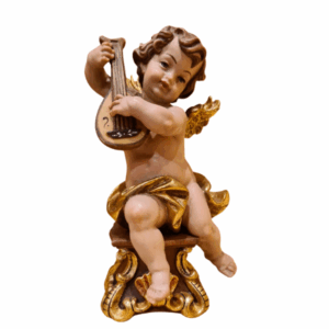 Anjo Músico Sentado com Lira em Madeira