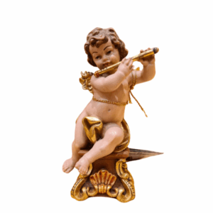 Anjo Músico Sentado com Flauta em Madeira