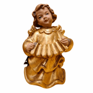 Anjo Músico Dourado em Madeira com Acordeão