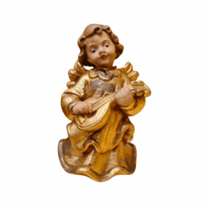 Anjo Músico Dourado em Madeira com Bandolim