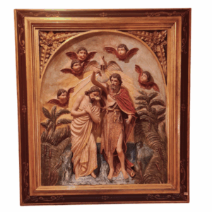 Quadro do Batismo de Cristo em Madeira – Relevo 3D
